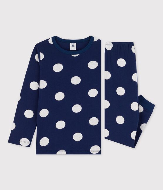 Unisex Spotted Organic Cotton Pyjamas MEDIEVAL blue/MARSHMALLOW white