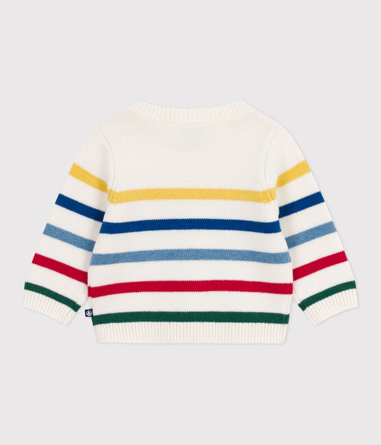 Babies' multi-coloured striped wool and cotton jumper MARSHMALLOW white/MULTICO white