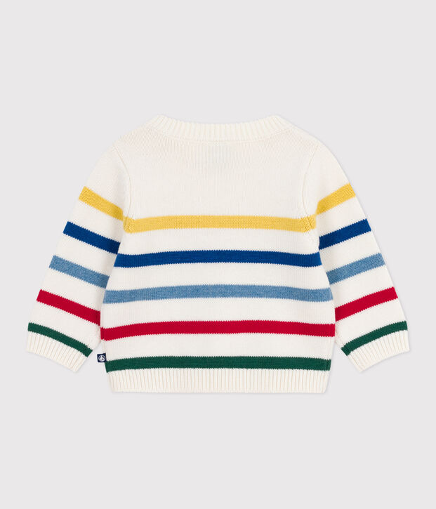 Babies' multi-coloured striped wool and cotton jumper white/multicolor