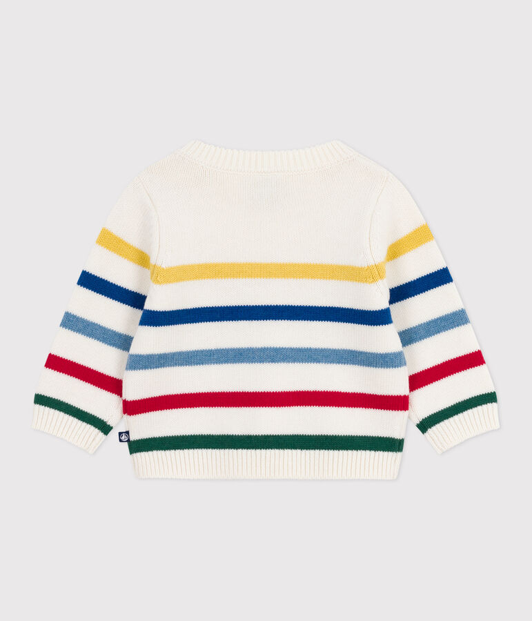 Babies' multi-coloured striped wool and cotton jumper white/multicolor