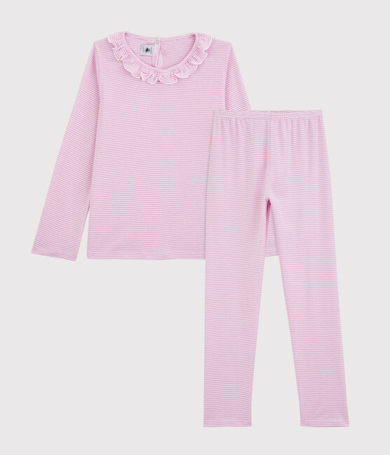Girls' Cotton and Lyocell Stripy Pyjamas BOHEME pink/MARSHMALLOW white