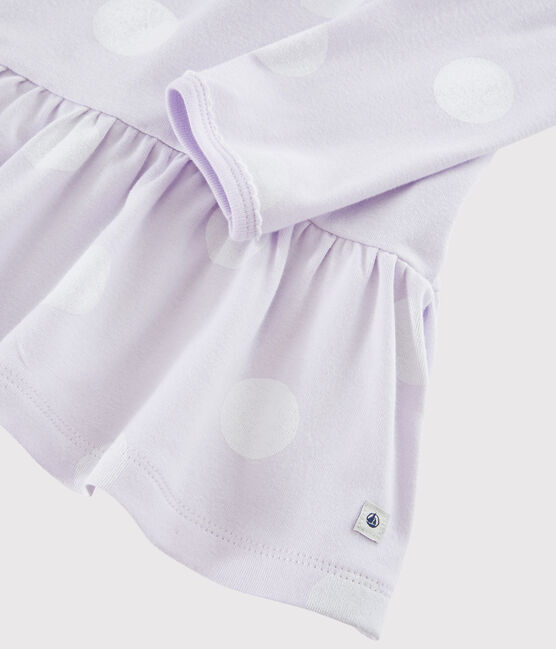 Girl's polka dot ribbed nightdress LISERON purple/ECUME white