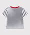 Children's short-sleeved stripy cotton T-shirt MARSHMALLOW white/SMOKING blue