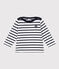 Babies' Thick Jersey Breton Top MARSHMALLOW white/SMOKING blue