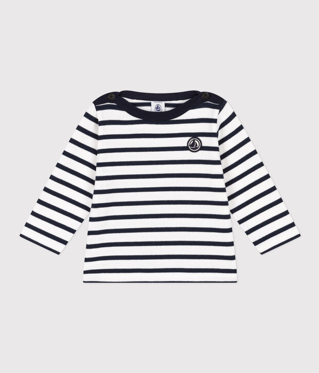 Babies' Thick Jersey Breton Top white/blue