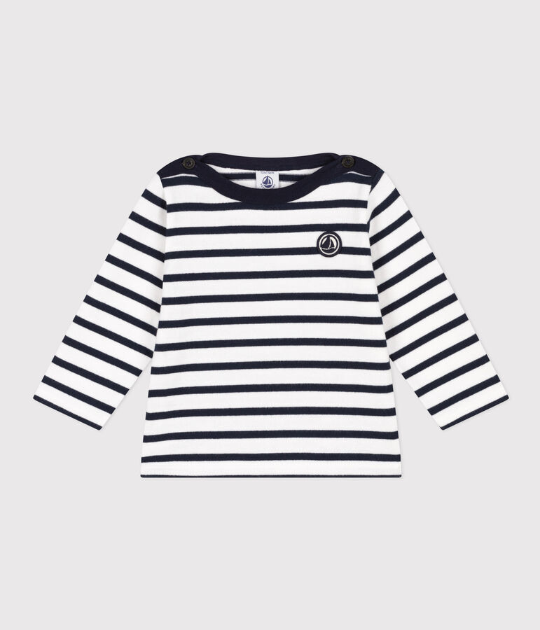 Babies' Thick Jersey Breton Top white/blue