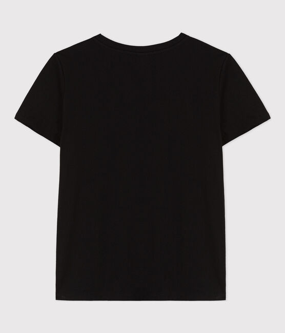 Women's Straight Round-Neck Cotton T-Shirt BLACK black