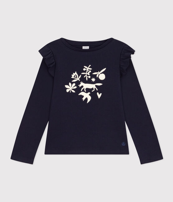 Girls' long-sleeved cotton T-shirt SMOKING blue