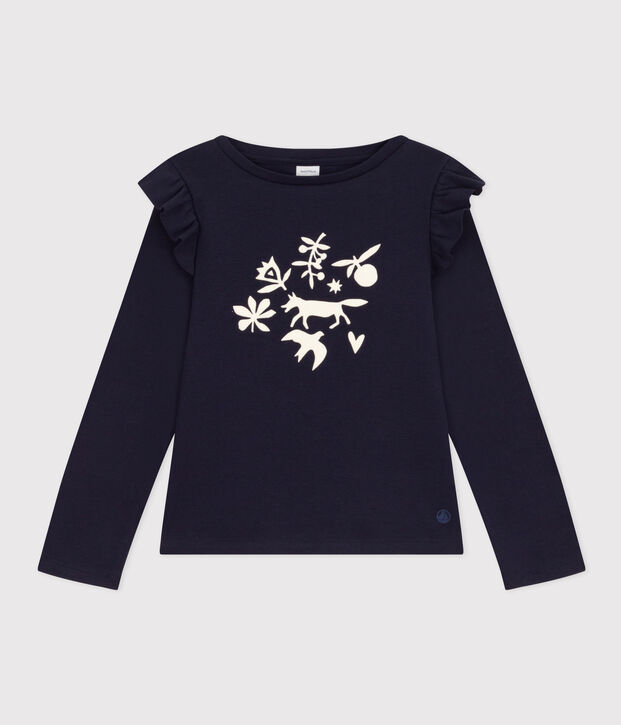 Girls' long-sleeved cotton T-shirt blue