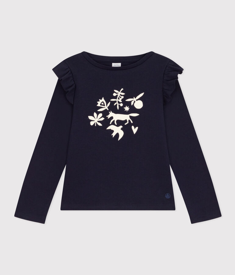 Girls' long-sleeved cotton T-shirt blue