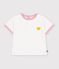Babies' short-sleeved plain cotton T-shirt with a heart badge white
