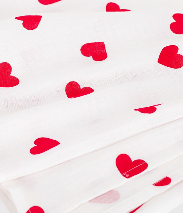Red heart print cotton muslin for babies white/red
