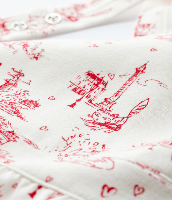 Baby Girls' Long Fleece Dungarees MARSHMALLOW white/TERKUIT red