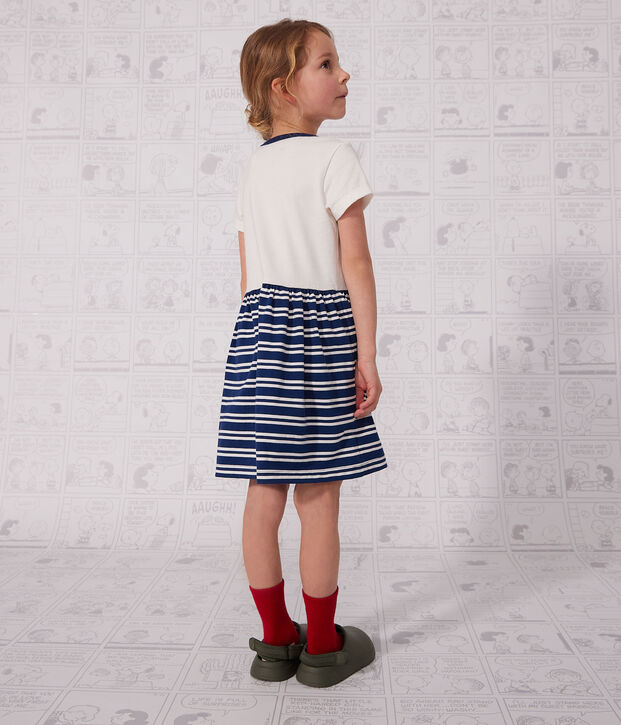 Girls' Short-Sleeved Cotton Dress blue/white