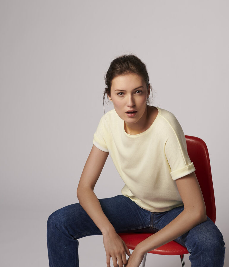 Women's Plain Linen and Cotton Blend T-Shirt white