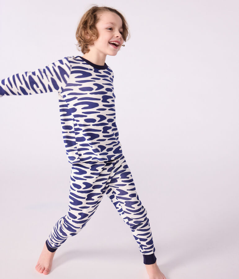 Children's zebra print cotton fancy dress pyjamas Ecru/blue