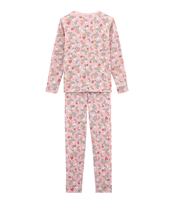 Little girl's fitted pyjamas. JOLI pink/MULTICO white