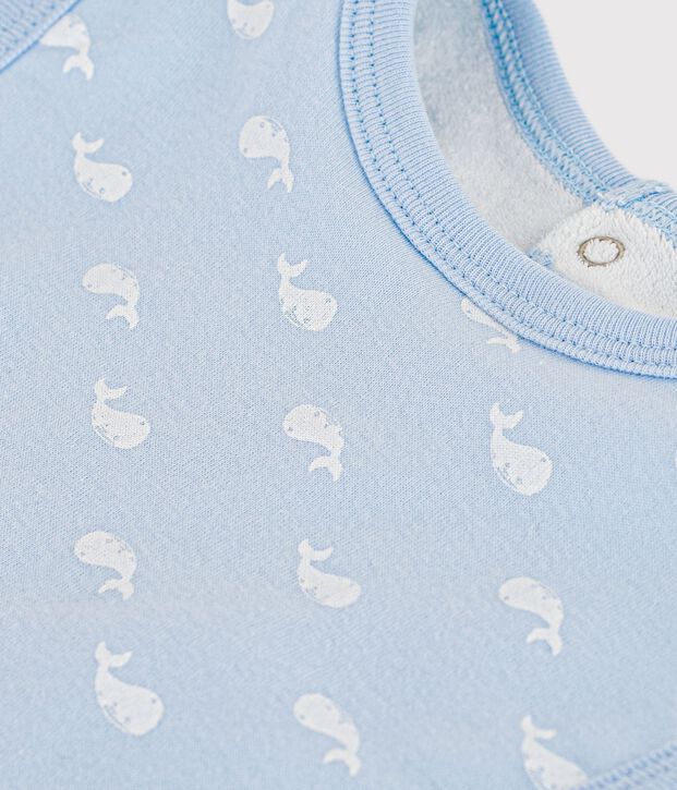 Newborn babies' printed cotton bib blue/white