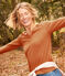 Women's Straight Cotton V-Neck T-Shirt ECUREUIL brown