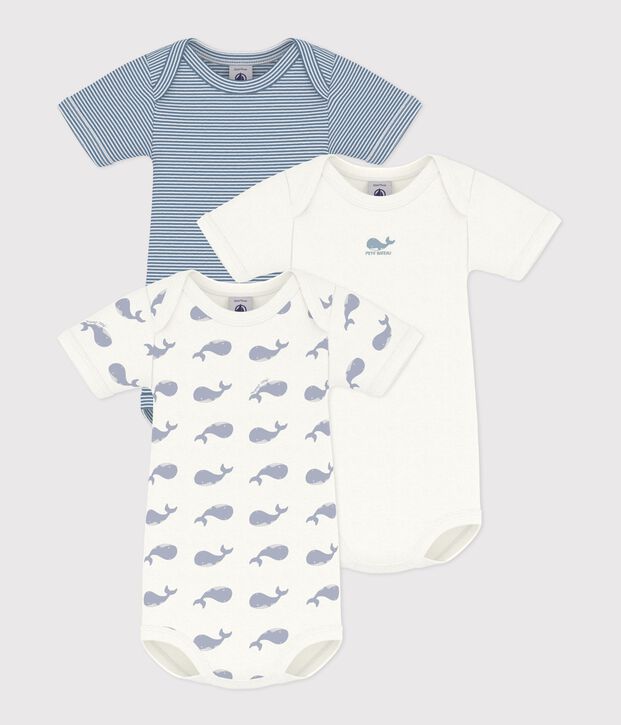 Pack of babies' short-sleeved whale print cotton bodies multicolor