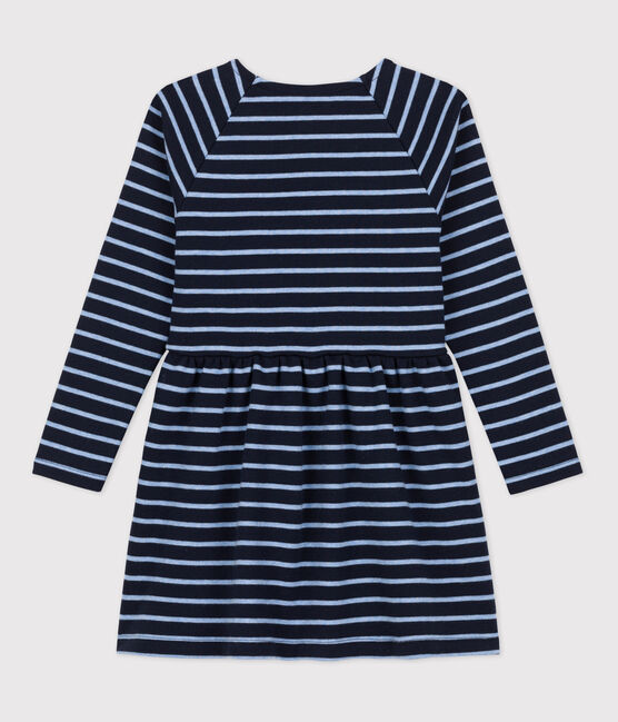 Girls' Long-Sleeved Warm Stripy Cotton Dress SMOKING blue/SKY CHINE
