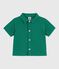 Babies' short-sleeved plain cotton/linen shirt green