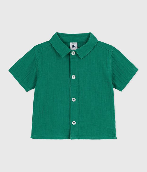Plain, short-sleeved cotton baby shirt green