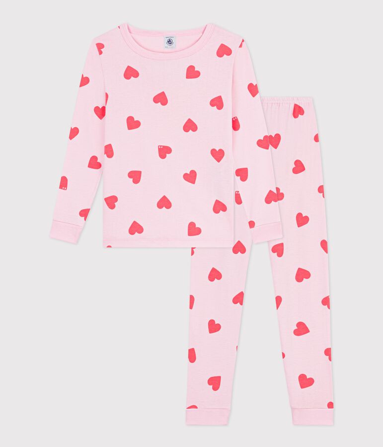 Children's snug-fitting cotton heart print pyjamas MARQUISE /PEACHY
