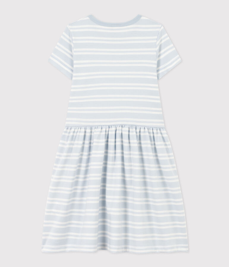 Girls' Stripy Short-Sleeved Cotton Dress GOMME /MARSHMALLOW