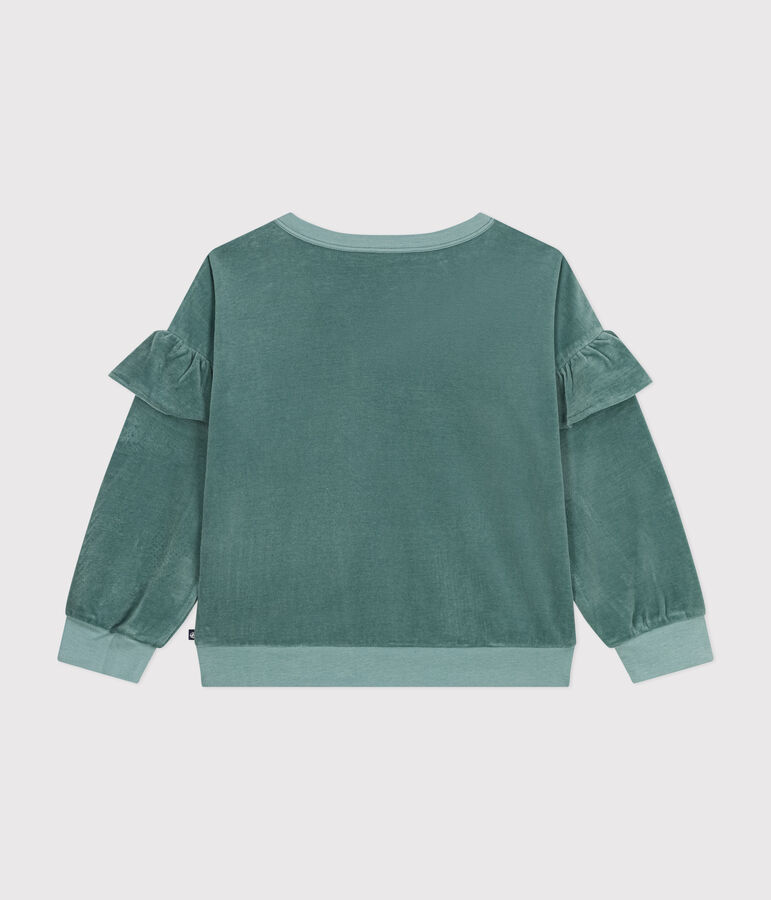 Girls' plain terry velour sweatshirt green