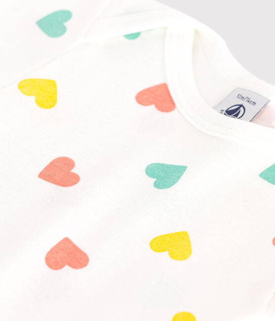 Babies' short-sleeved printed cotton body MARSHMALLOW blue/AQUATIC