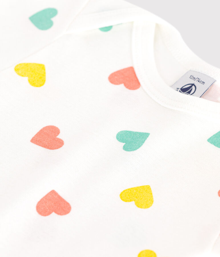 Babies' short-sleeved printed cotton body white/blue