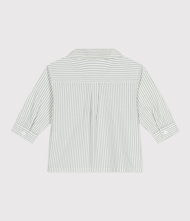 Babies' stripy cotton shirt green/white