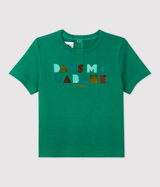Babies' Short-Sleeved Cotton T-Shirt With Motif GAZON green