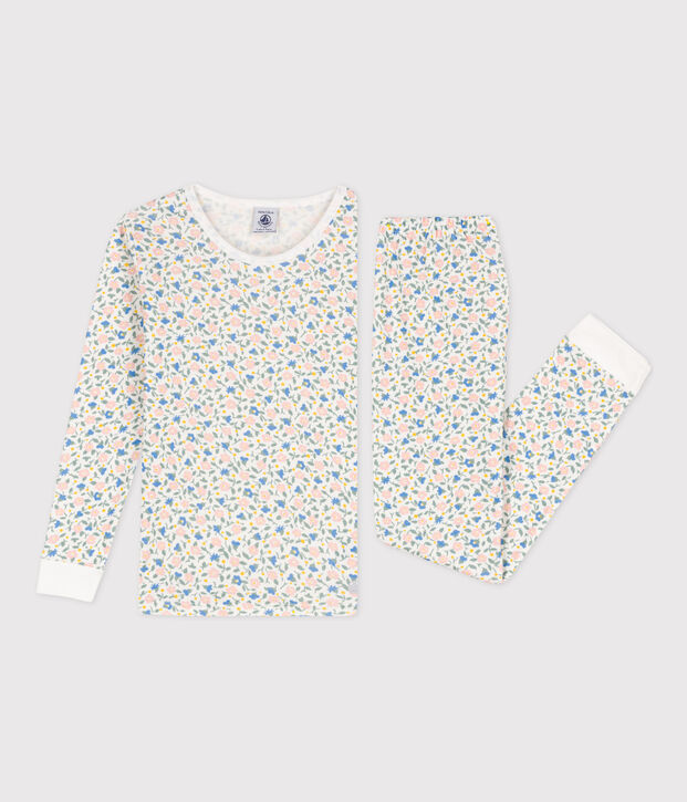 Girls' Snugfit Cotton Pyjamas white/multicolor