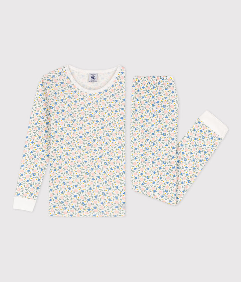 Girls' Snugfit Cotton Pyjamas MARSHMALLOW white/MULTICO white