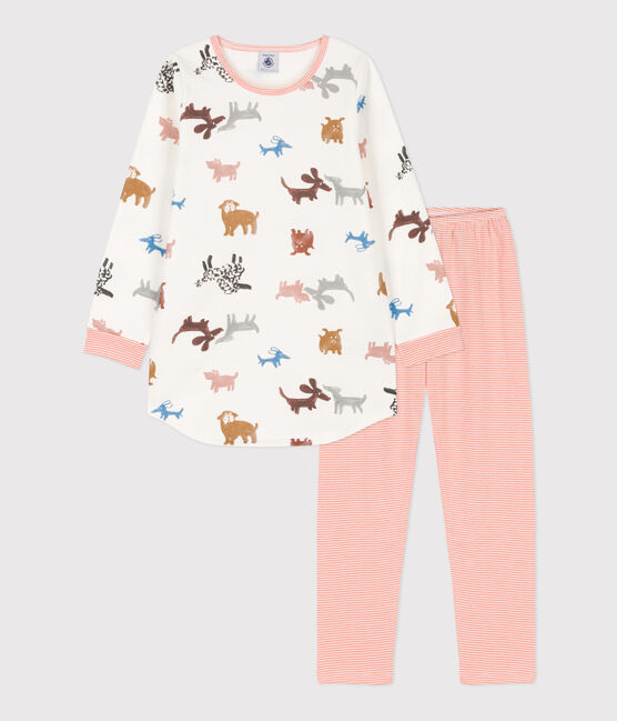 Girls' Dog Fleece Nightdress MARSHMALLOW white/MULTICO white