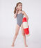 Children's one-piece stripy swimsuit MEDIEVAL blue/MARSHMALLOW white