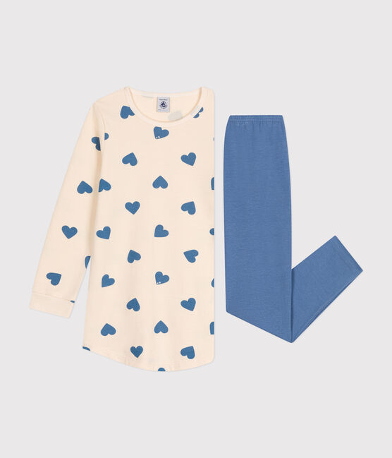 Children's heart print brushed fleece nightdress BEACH blue/AVALANCHE