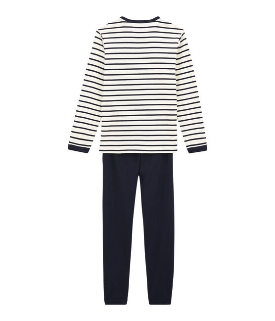 Boys' Ribbed Pyjamas MARSHMALLOW white/SMOKING blue