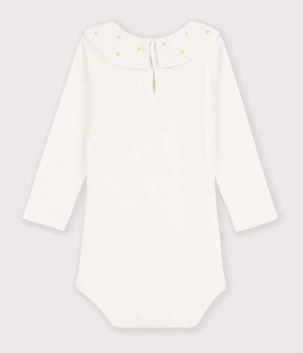 Babies' plain cotton body with an embroidered collar white