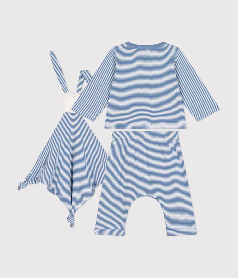 Babies' three-piece set in cotton blue/white
