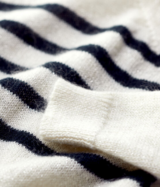 Girls' Mohair/Cotton Jumper MARSHMALLOW white/SMOKING blue