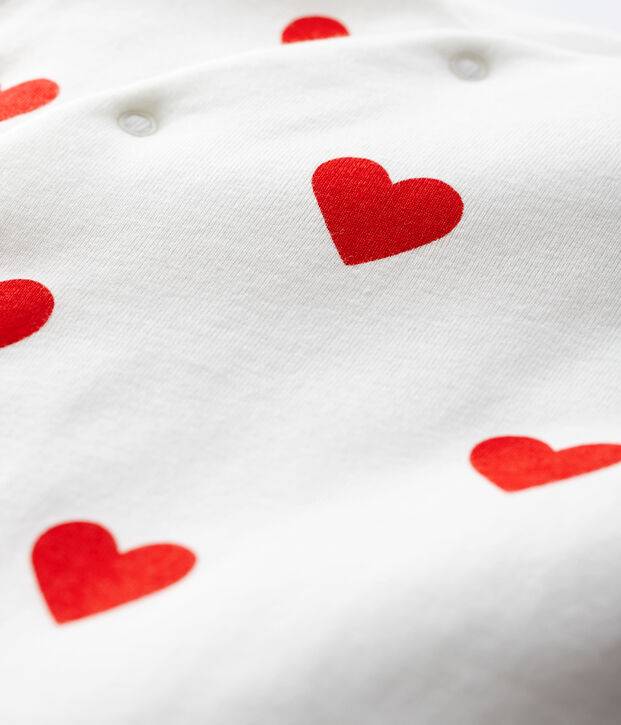 Baby Girls' Long Ribbed Red Heart Jumpsuit white/red