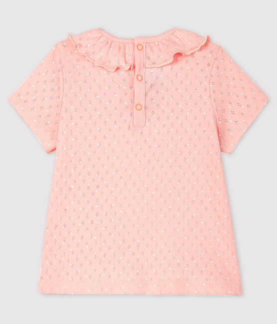 Baby Girls' Short-Sleeved Cotton Openwork Blouse MINOIS pink/ECUME white