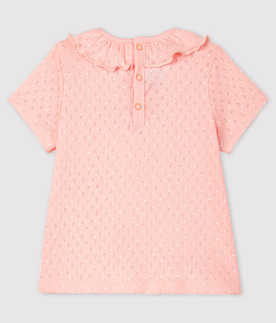 Baby Girls' Short-Sleeved Cotton Openwork Blouse MINOIS pink/ECUME white
