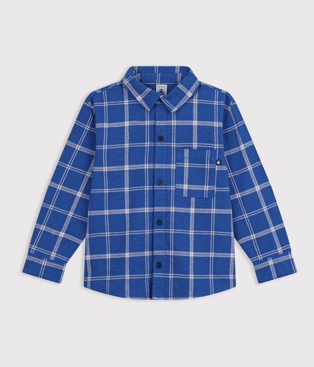 Children's checked cotton shirt blue/ecru