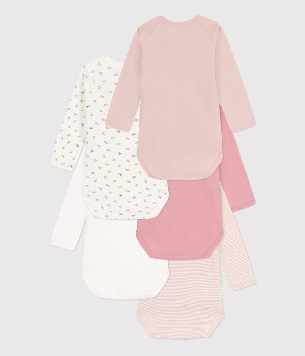 Long-Sleeved Wrapover Printed Cotton Bodysuits - Pack of 5 multicolor