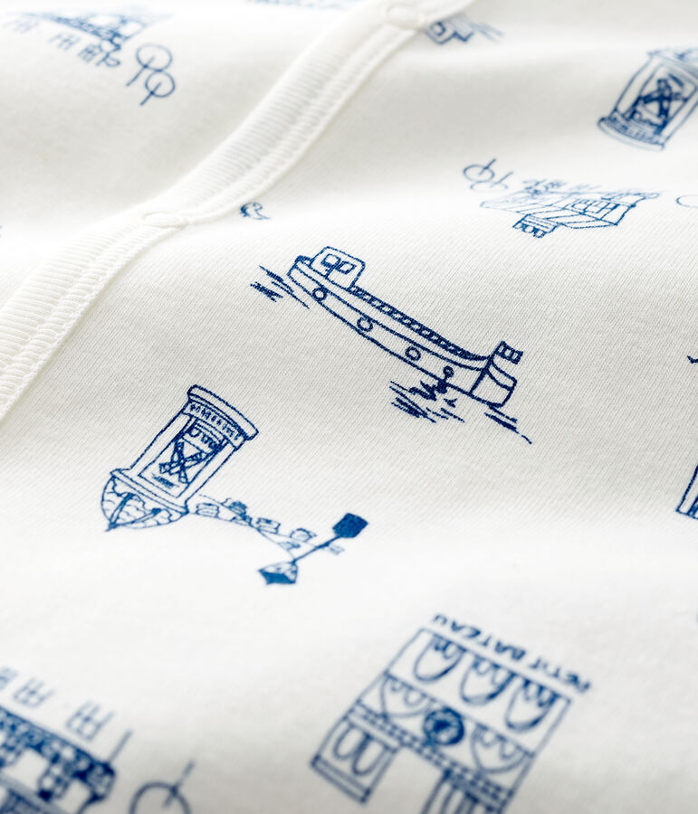 Babies' Footless Ribbed Paris Sleepsuit white/blue