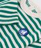 Babies' long-sleeved stripy cotton T-shirt. green/beige